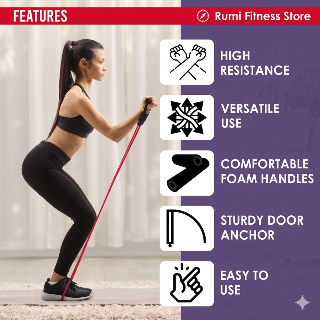 Resistance Bands Set for Home Workout by Rumi Fitness (1 year warranty)
