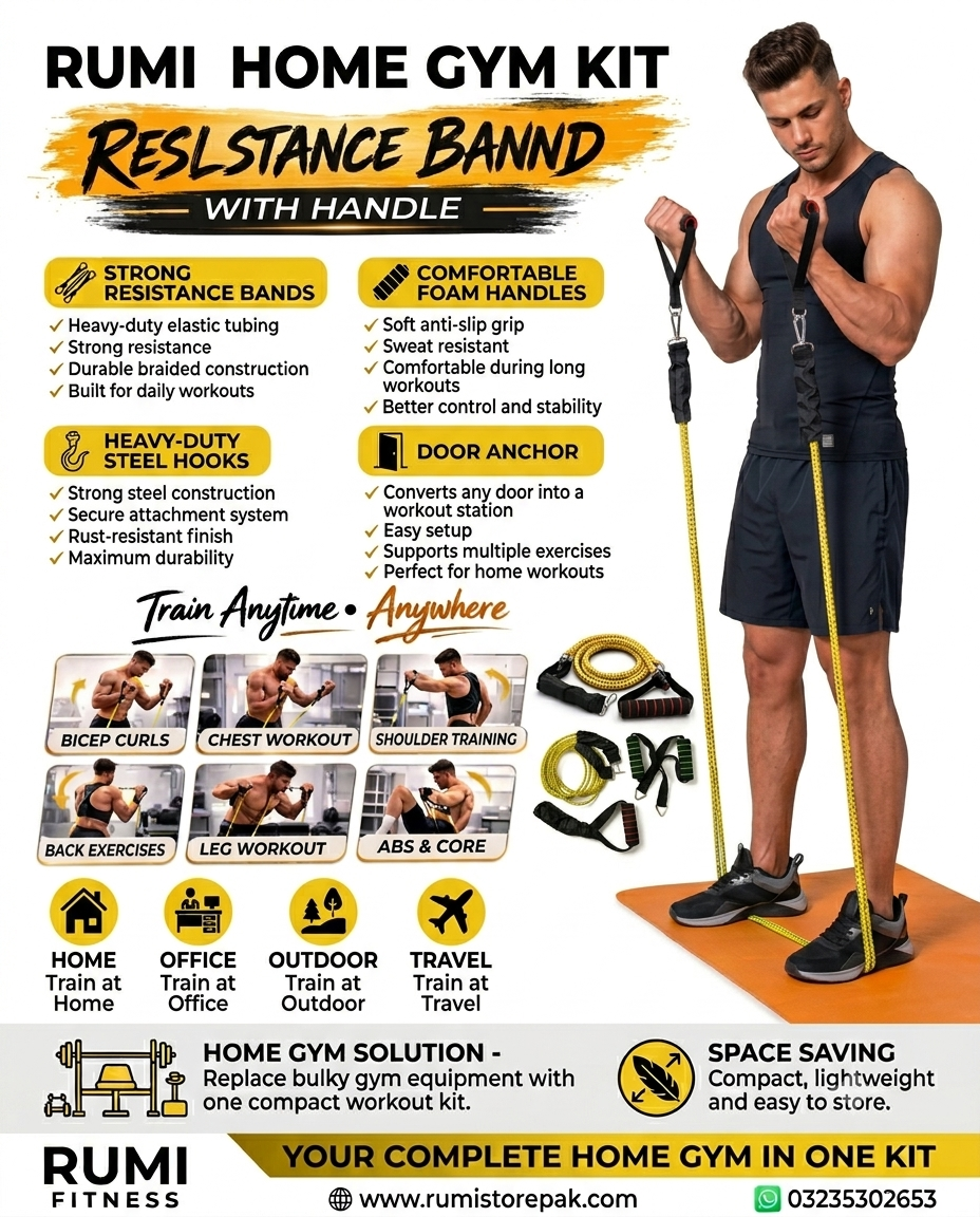Resistance Bands Set for Home Workout by Rumi Fitness (1 year warranty)