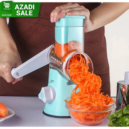 3 in 1 Rotary Vegetables Mandoline/Cutter - Manual Tabletop Drum Cutter