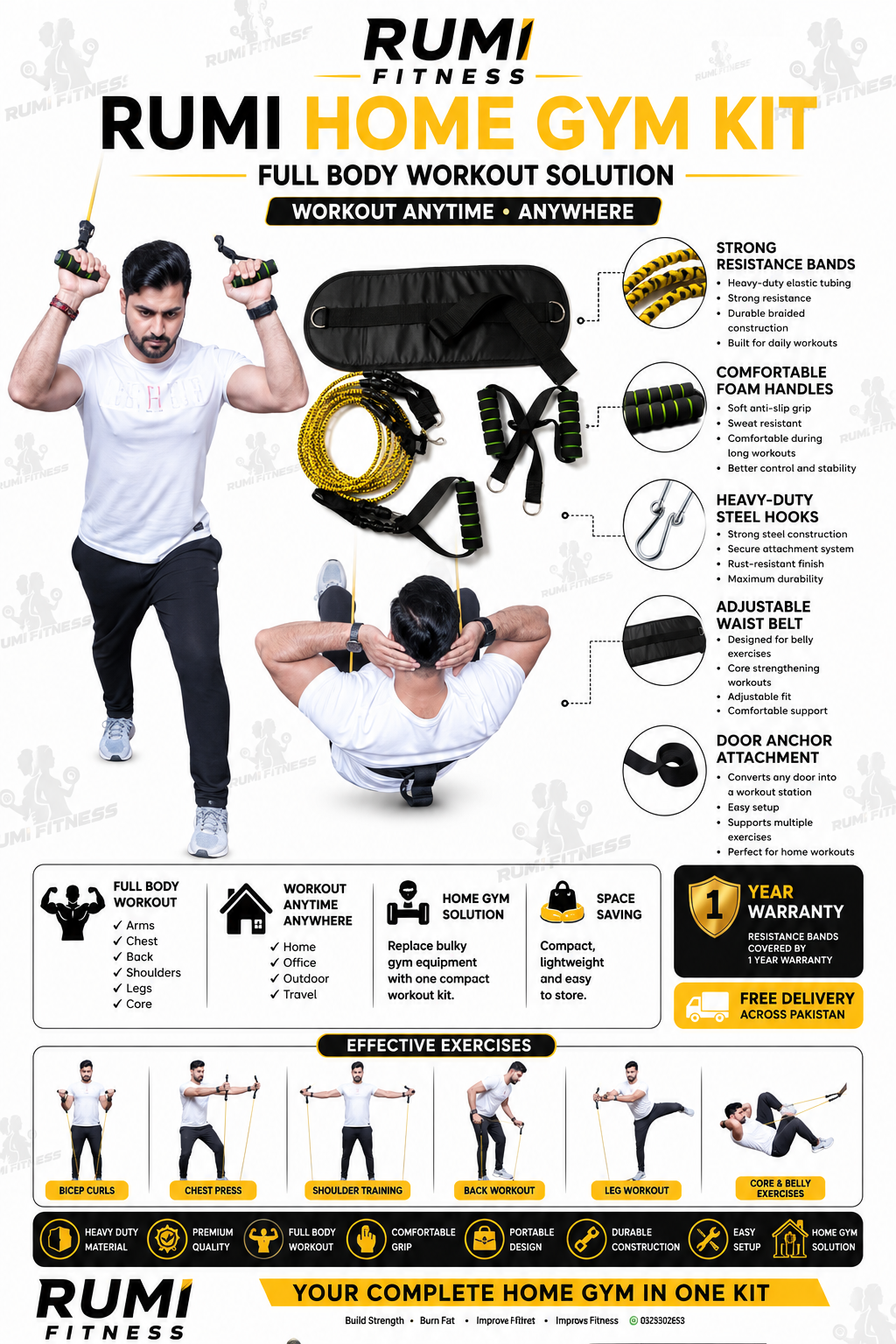 Rumi Home Gym kit with one year warranty-Daily Body Strength Training At Home