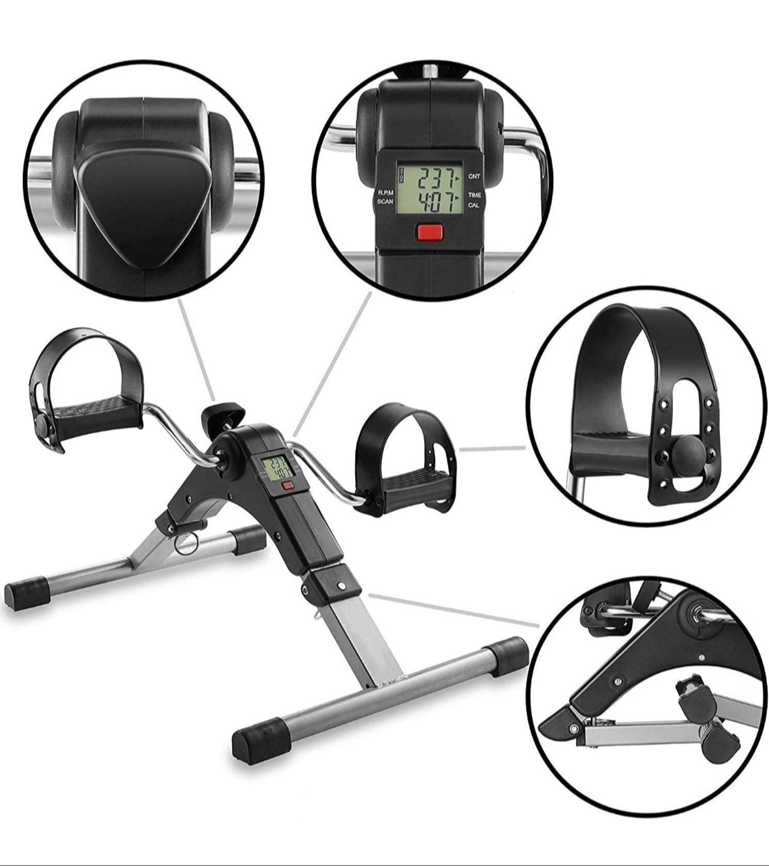 Portable Mini Cycle Pedal Exerciser with Adjustable Resistance and Digital Display